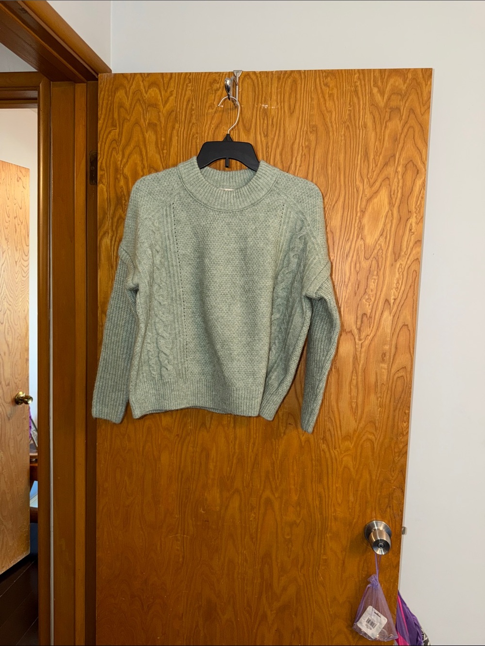 Madewell Sage Green Cable-Knit Crewneck Sweater